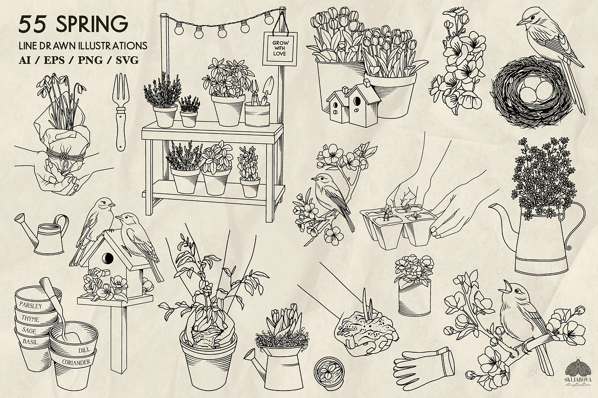Garden and Birds LineArt + Procreate, an Animal Illustration by Skliarova (Photo 2 of 4)
