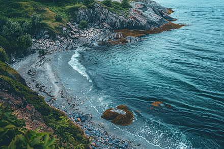 A tranquil coastal view reveals smoo, a Photo by Tanuart
