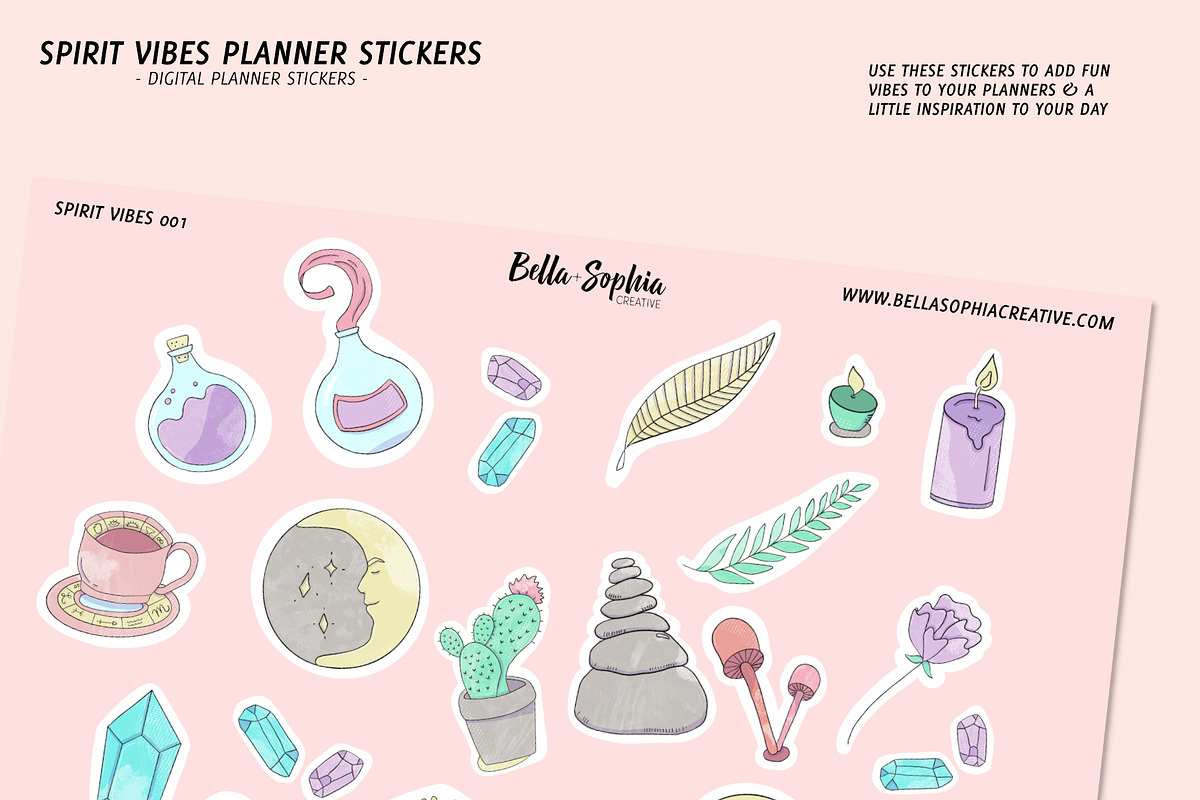Spirit Vibes Digital Sticker PNGs, a Stationery Template by Bella+Sophia Creative (Photo 3 of 4)