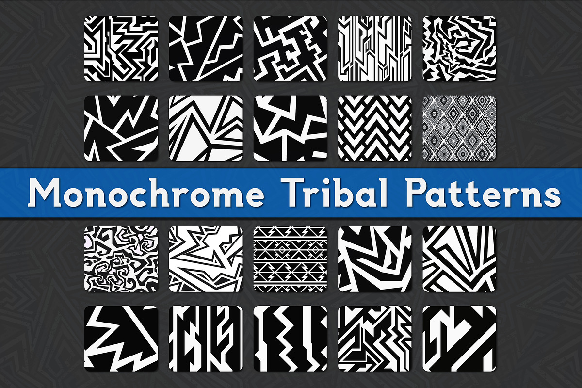 Monochrome Tribal Patterns, a Pattern Graphic by Gudiny (Photo 1 of 22)