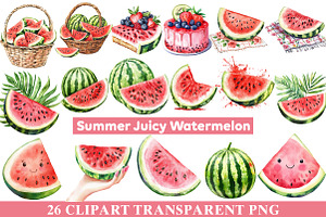 Summer Juicy Watermelon Clipart, an Illustration by cherrydesign