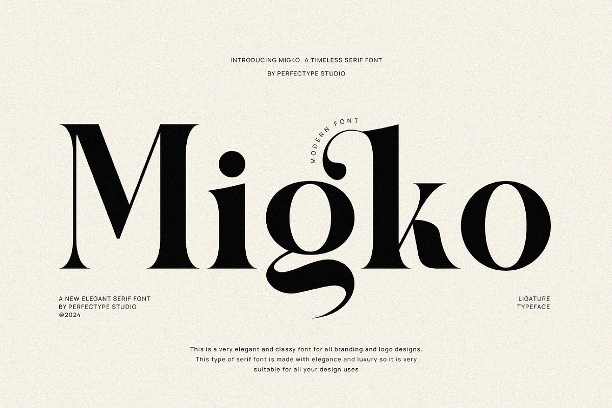 Migko Modern Ligature Serif Font, a Serif Font by Perfectype (Photo 1 of 6)