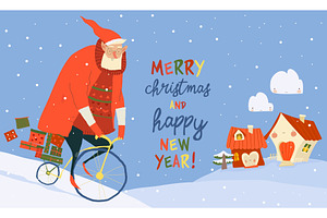 Santa Claus riding Bicycle with, an Object Illustration by Maria Starus