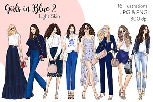 Girls In Blue 2 - Light Skin Clipart