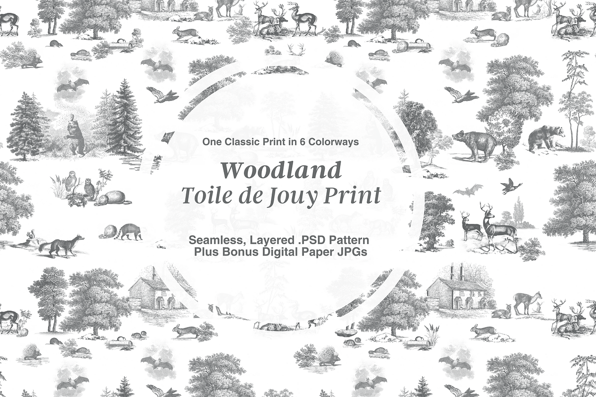 Woodland Toile de Jouy Pattern, a Pattern Graphic by Hughes Studio (Photo 1 of 7)