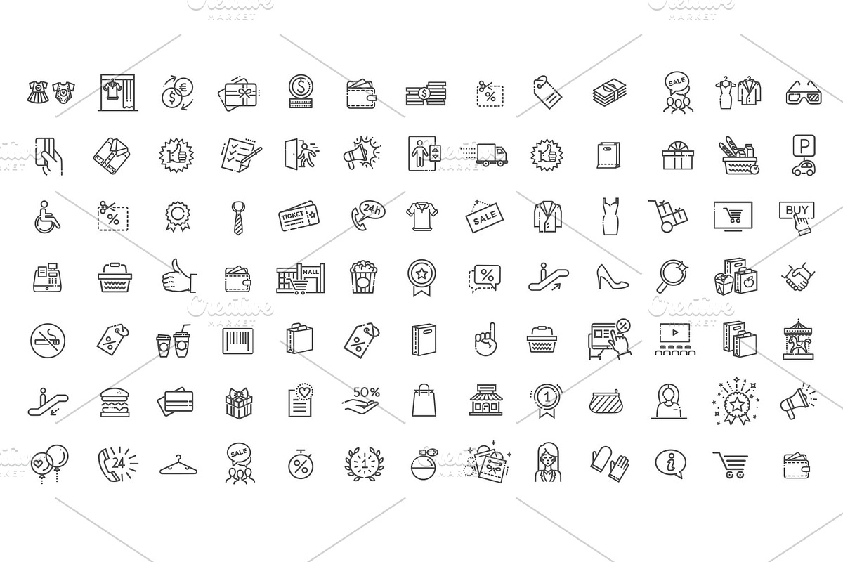 Shopping Malls, Retail Icons, an Outline Icon by Tettygreen (Photo 1 of 2)