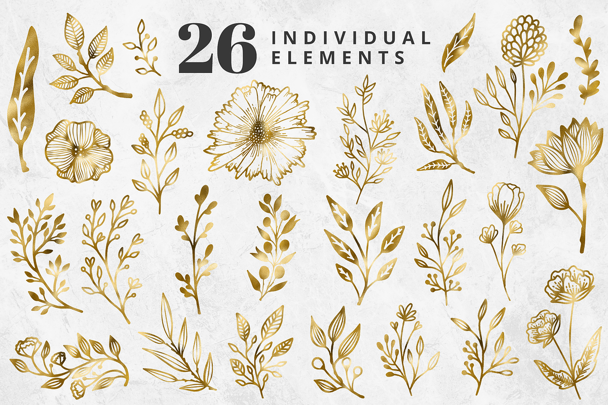 Silver Foil Floral Clipart Set, an Illustration by Brandi Lea Designs (Photo 2 of 7)