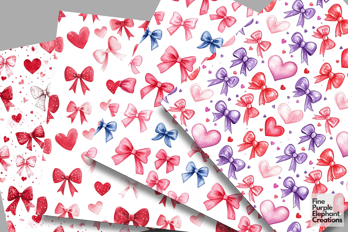 Watercolor Valentine Coquette Bows, a Pattern Graphic by Fine Purple Elephant (Photo 2 of 5)