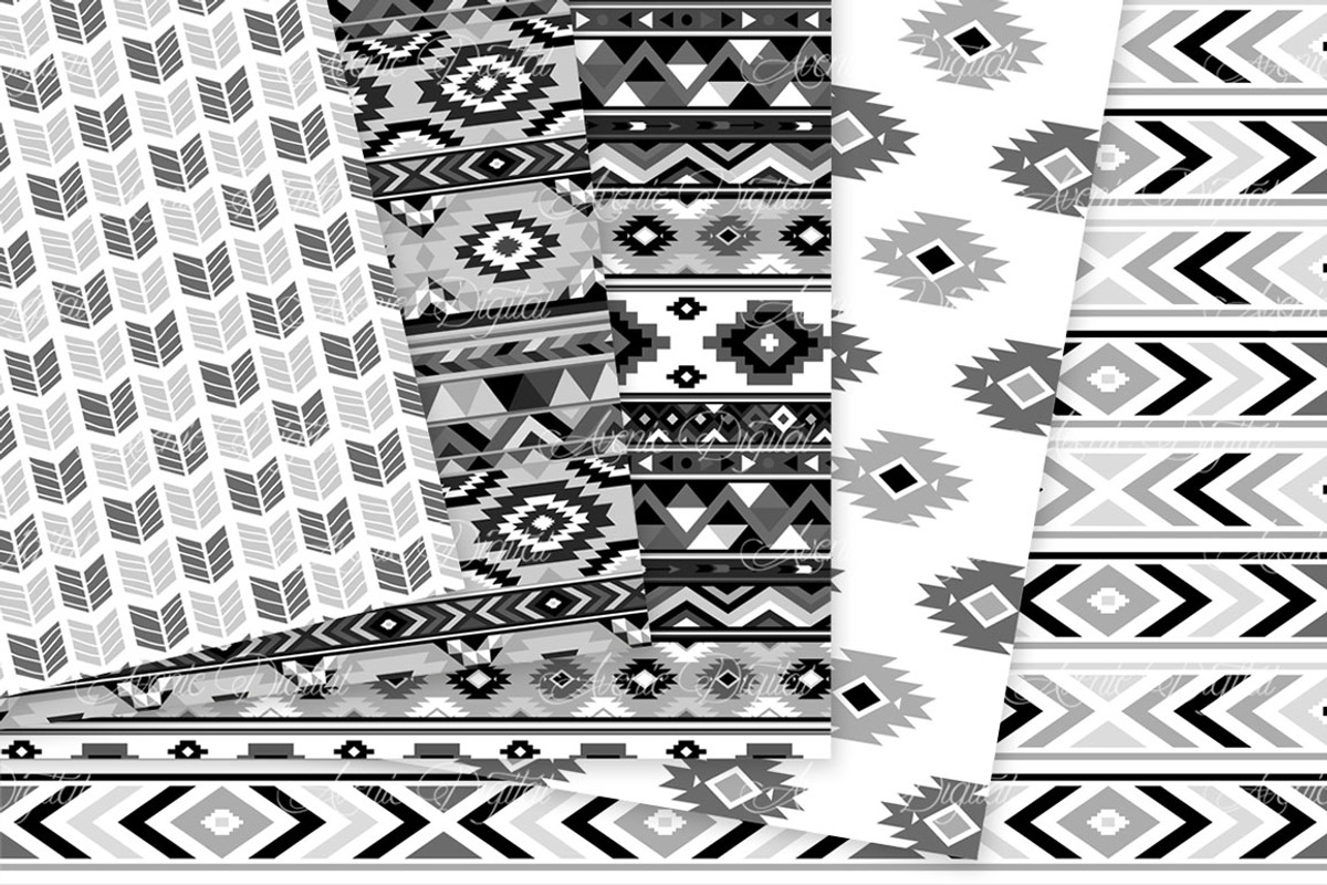Black and White Aztec Digital Paper, a Pattern Graphic by Avenie Digital (Photo 4 of 4)
