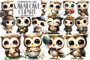 Watercolor Kawaii Owl Clipart, an Illustration by Daily.Designs (Thumbnail 1 of 5)