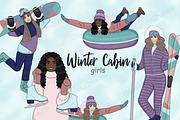 Winter Cabin Girls Clipart, a Person Illustration by GlamArtZhanna (Thumbnail 1 of 5)