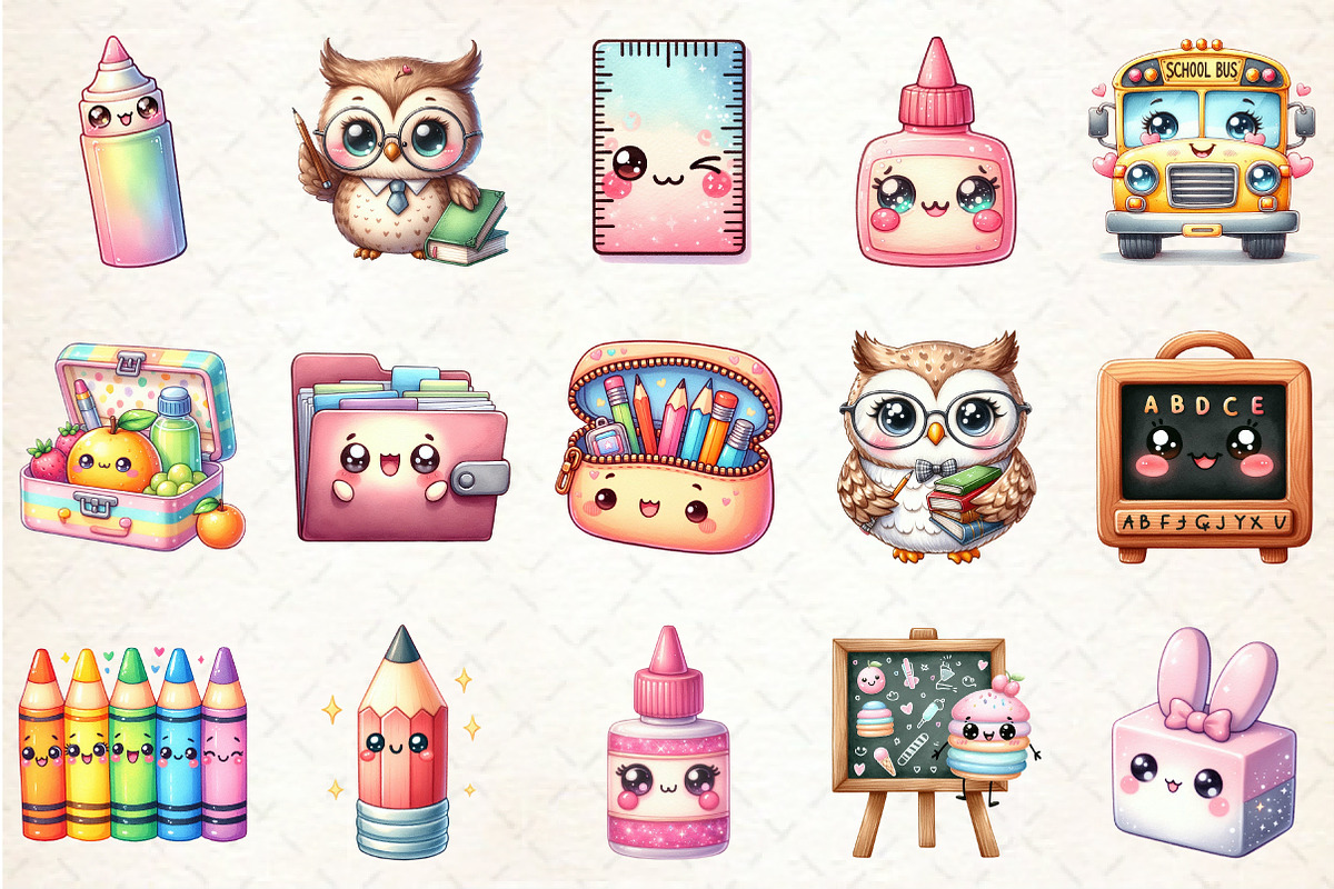 Kawaii School Sublimation Clipart, a Seasonal Illustration by Rose Art (Photo 4 of 4)