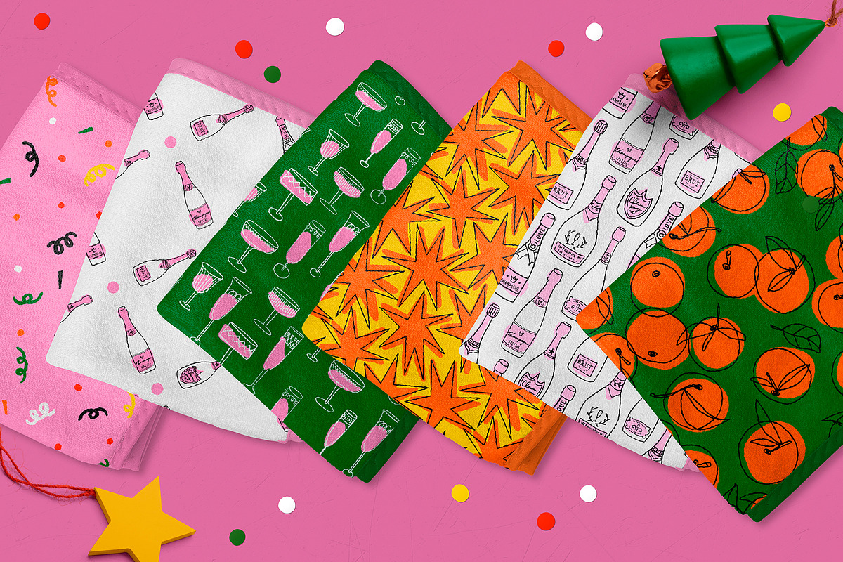 CHAMPAGNE & TANGERINES-patterns pack, an Illustration by Yashroom (Photo 6 of 6)