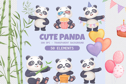 Cute Panda Clipart Set