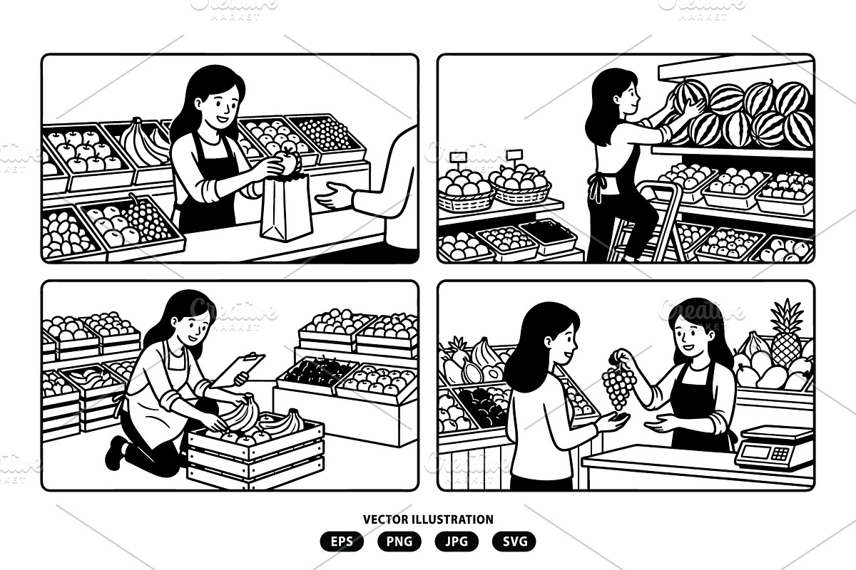 Woman activities in a fruit shop, a Person Illustration by Vectorlina (Photo 2 of 3)