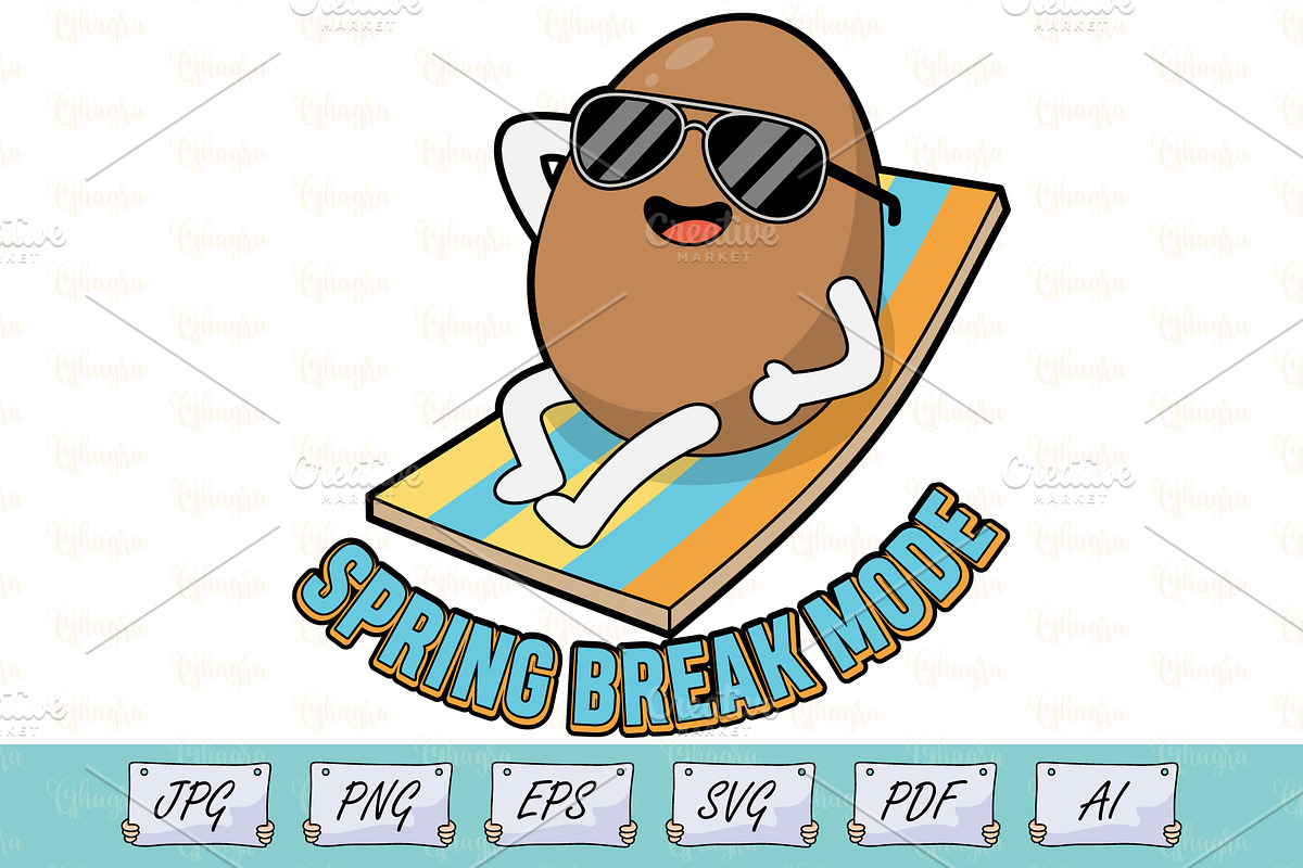 Spring Break Mode Potato T-Shirt SVG, an Object Illustration by Ghagra (Photo 1 of 7)