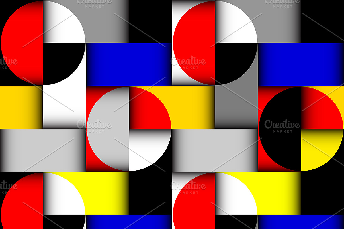Geometric patterns in Mondrian Style.