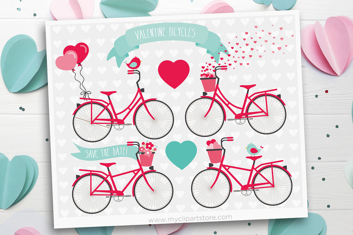Valentine Bicycles Clipart, SVG, an Illustration by MyClipArtStore (Photo 1 of 2)