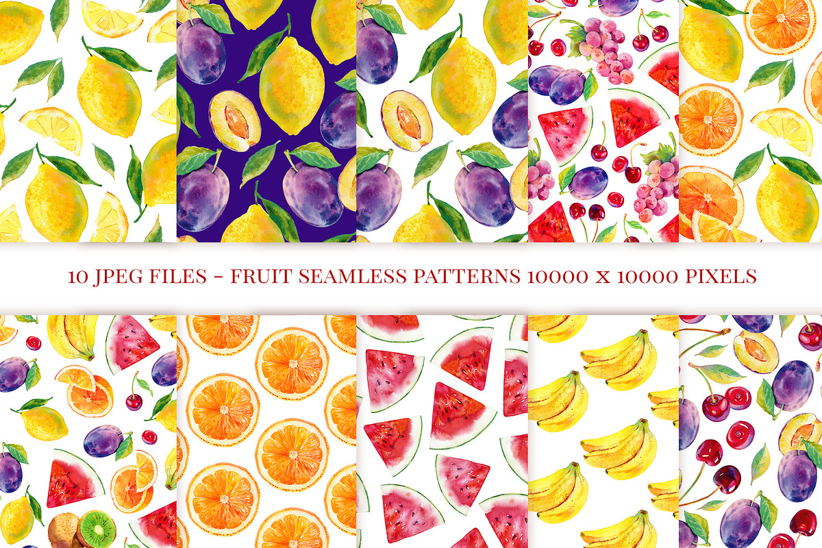 Watercolor fruits & 10 cool patterns, a Wallpaper Graphic by Natasha Koltsova (Photo 3 of 8)