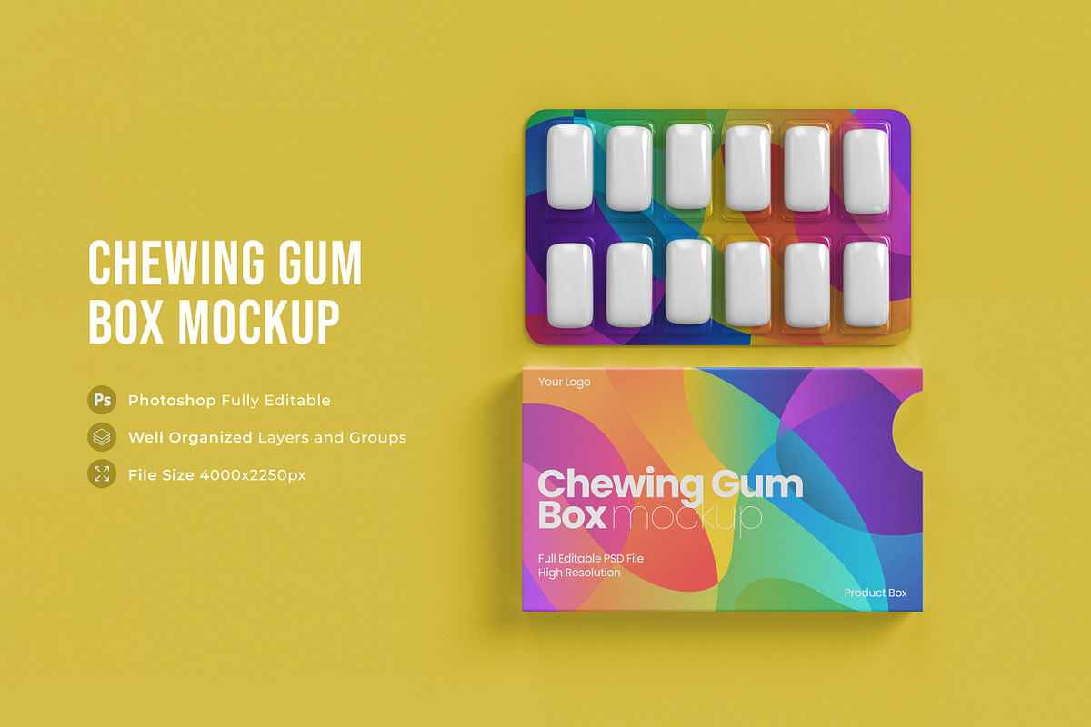 Chewing Gum Box Mockup, a Packaging Mockup by Graphicboom (Photo 1 of 5)