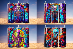 Stained Glass Halloween Skeleton Tum