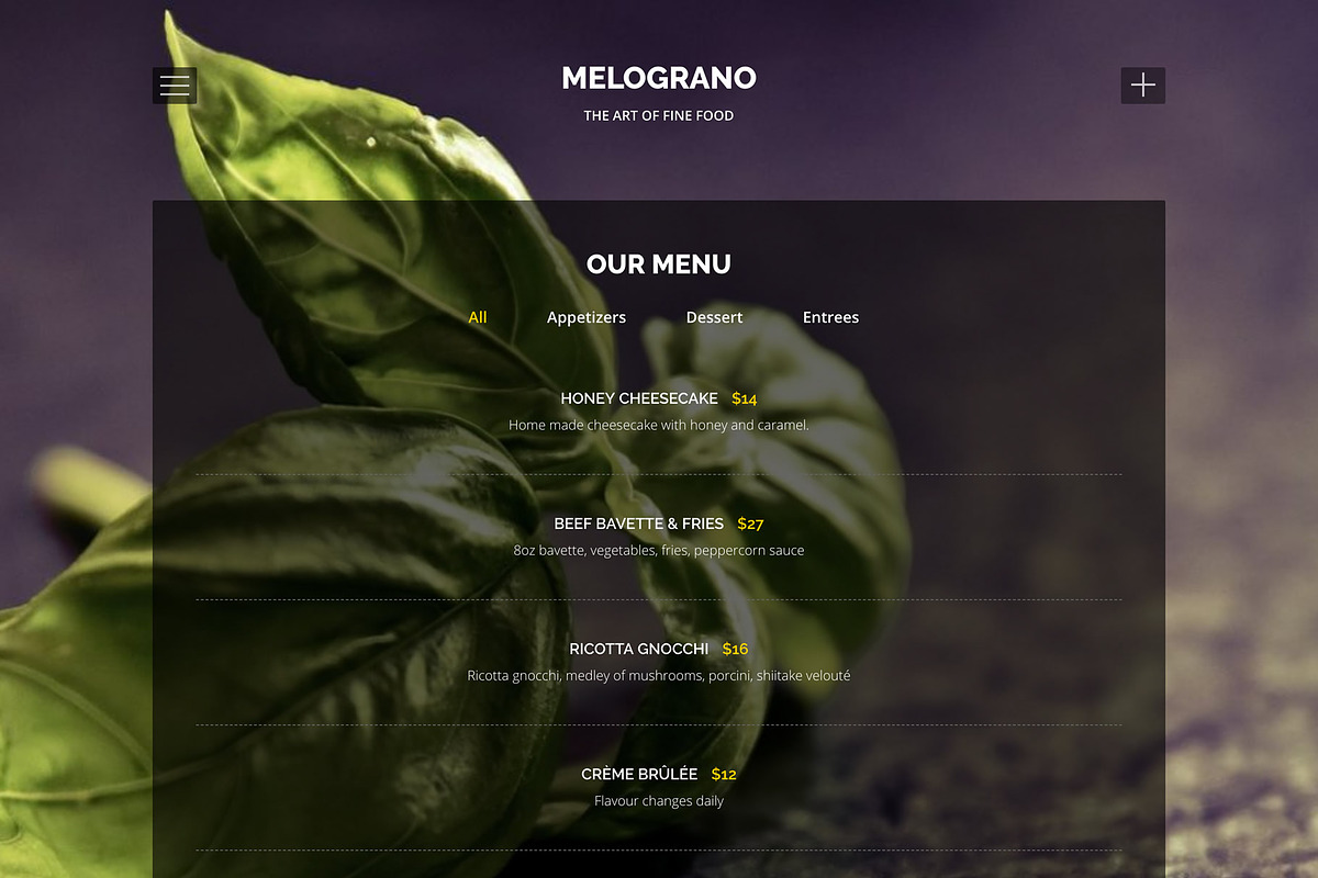 Melograno - Restaurant & Bar Theme, a WordPress Template by Viva Themes (Photo 2 of 3)