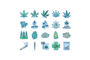 cannabis plant leaf weed hemp icons, an Object Illustration by pikepicture