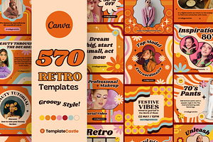 570 Retro Templates Canva Editable