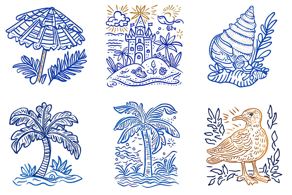 Summer Coastal Hand Drawn Line Art, an Illustration by Designking (Photo 3 of 5)