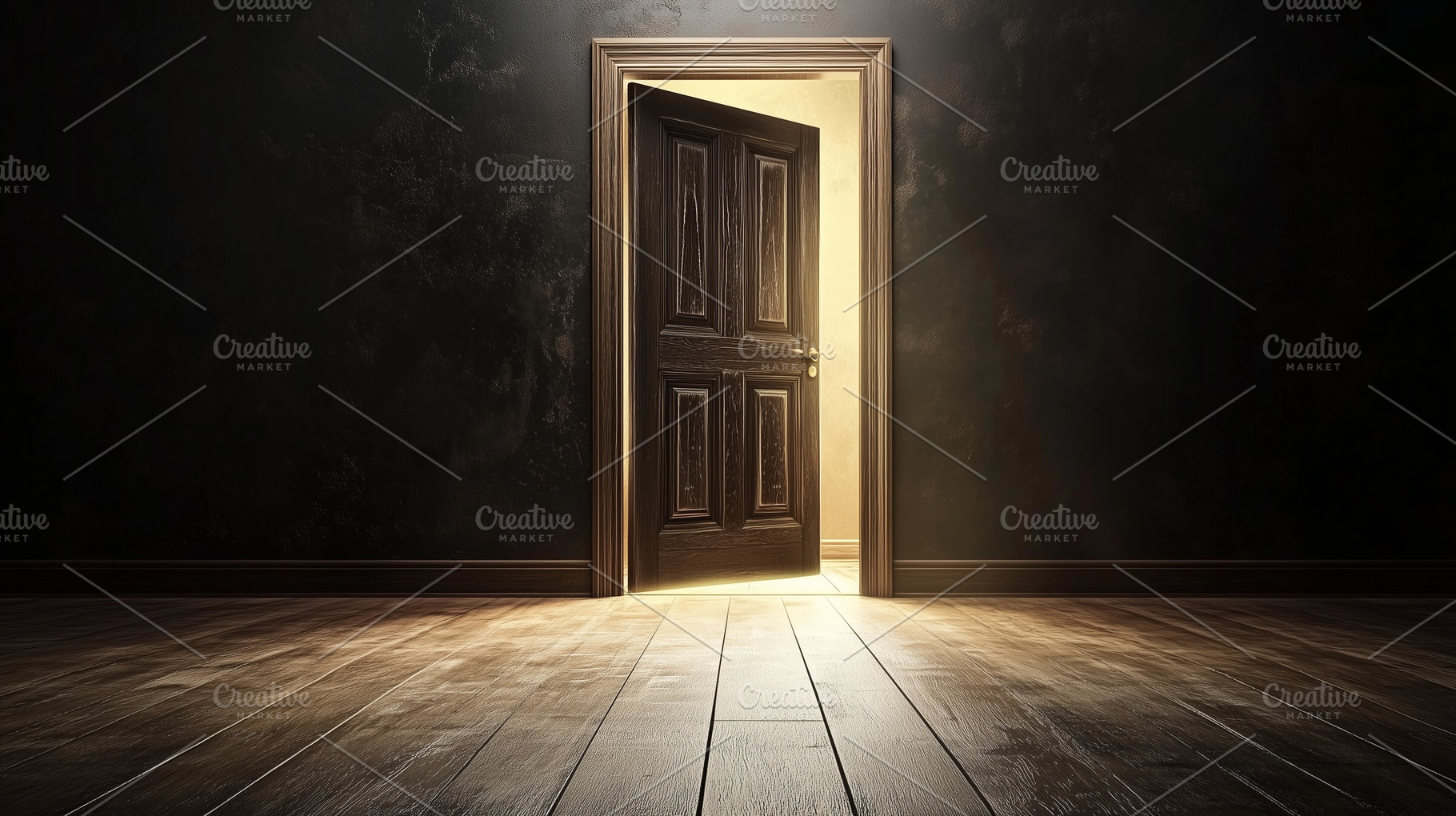 Mysterious dark room with wood door, an Architecture Photo by MistyDay