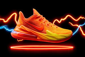 Vibrant sneaker with neon colors and light trails, a Health & Medical Photo by AlyaAnd
