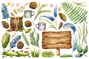 Forest Tea Time. Watercolor Clipart.