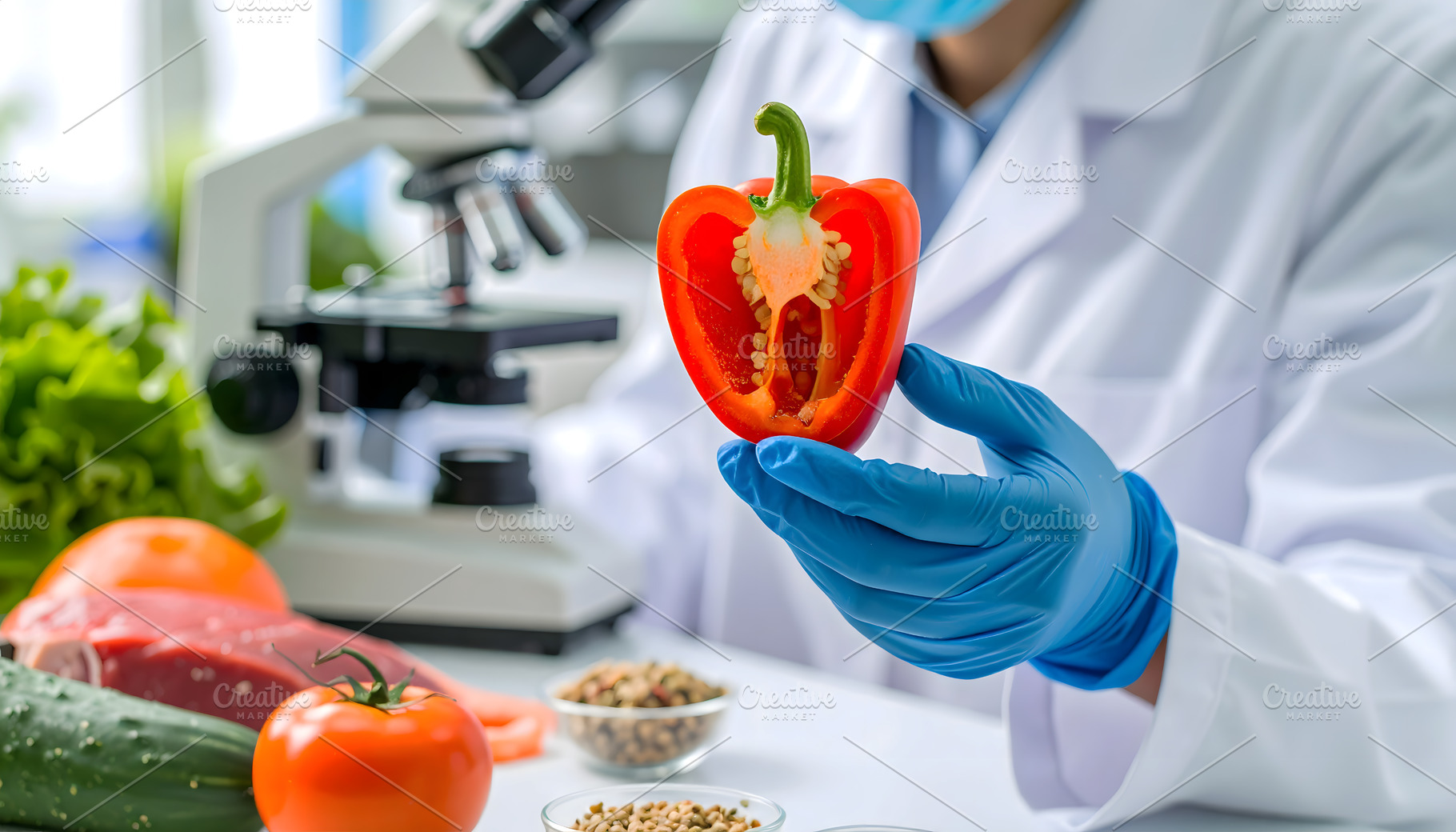 Scientist Analyzing Red Bell Pepper, a Health & Medical Photo by Stock Shape