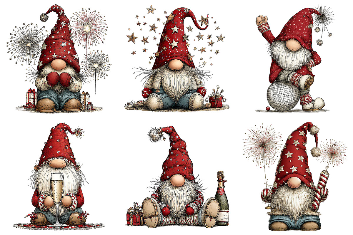 New Year Gnome Clipart, an Illustration by Craft Nest (Photo 7 of 9)