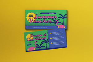 Green Retro Summer Voucher, a Card Template by graphicook