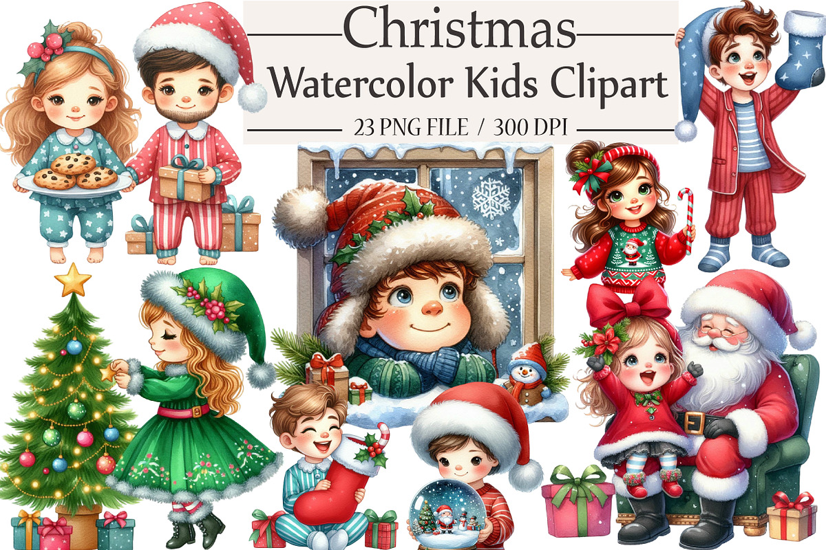 Watercolor Christmas Kids Clipart, an Illustration by Libby Wishes (Photo 1 of 7)
