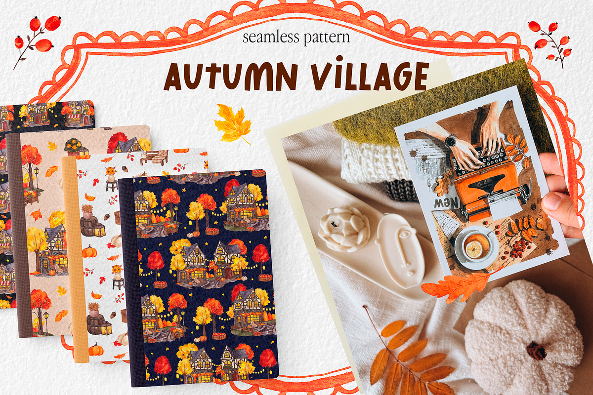 Autumn Village. Hand draw watercolor, an Object Illustration by ma_i_vi (Photo 6 of 9)