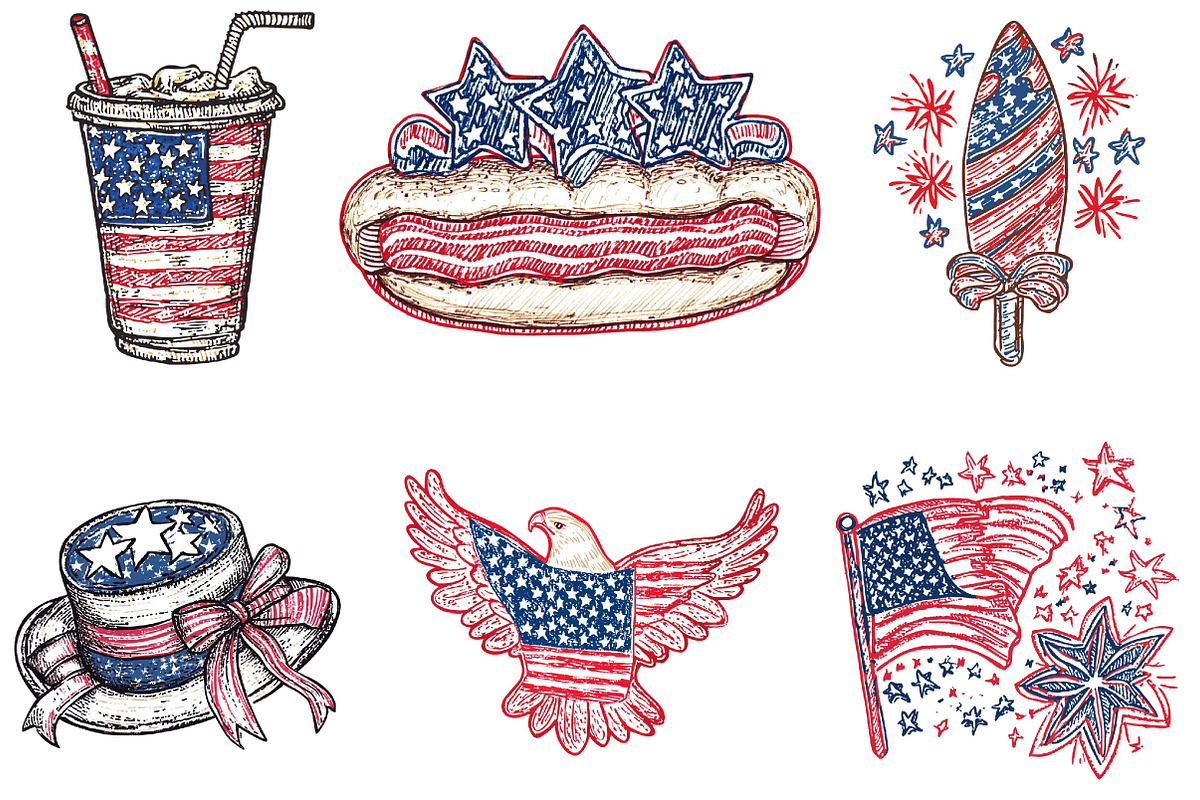 Hand Drawn Patriotic USA Clipart PNG, an Illustration by Designking (Photo 3 of 5)