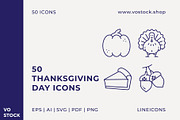50 Thanksgiving Day Icons, an Outline Icon by vo.stock (Thumbnail 1 of 6)