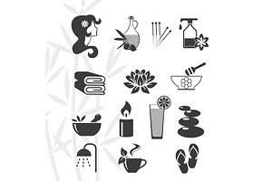 Set of black icons for Spa, an Outline Icon by RODINA