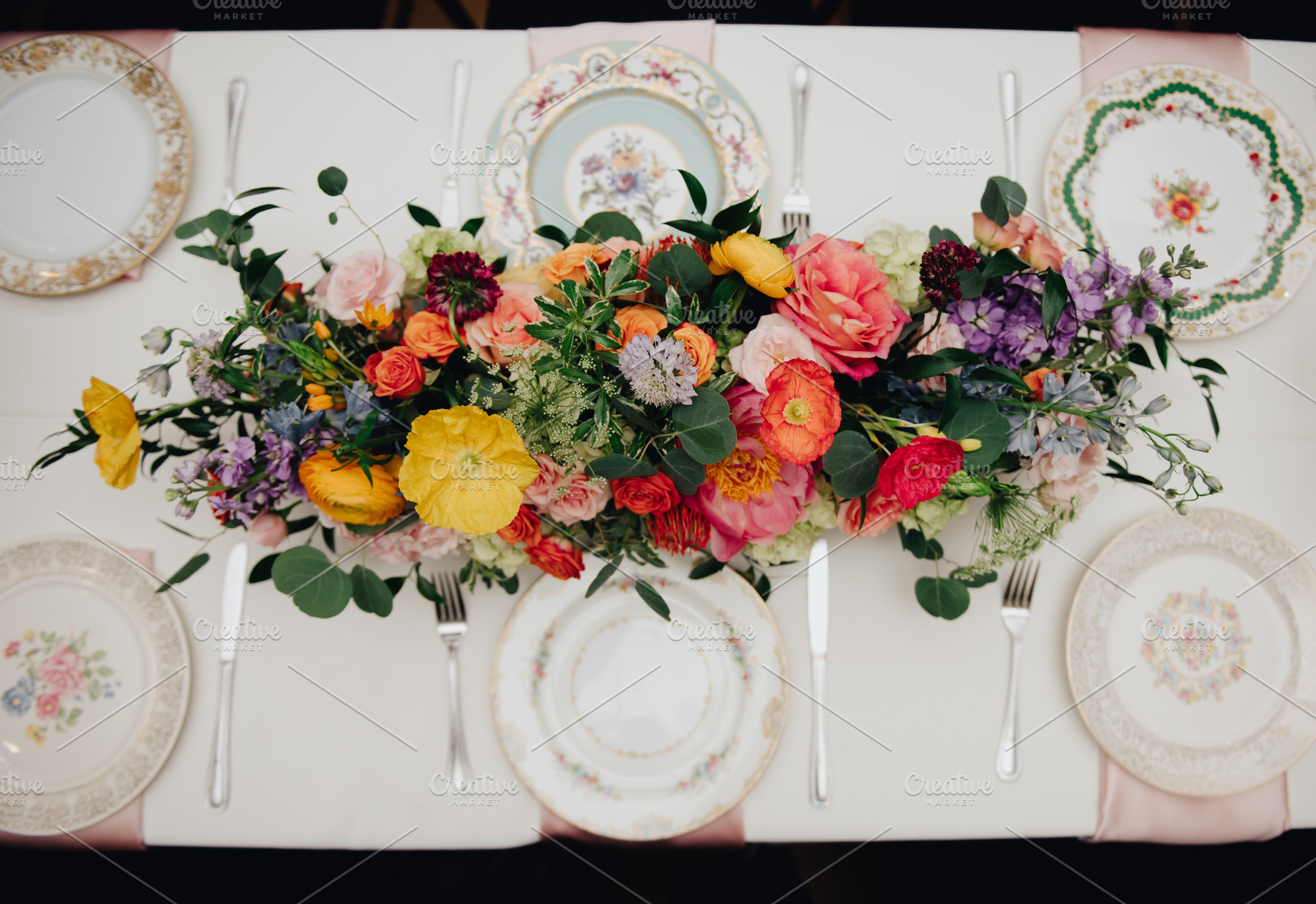 Colorful Vintage Wedding Table, a Holiday Photo by Nine Photography