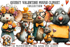 Quirky Valentine Mouse Clipart, an Illustration by OK Design