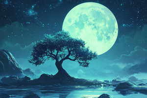 Enchanting moonlit landscape with a, a Photo by Iftikhar Alam