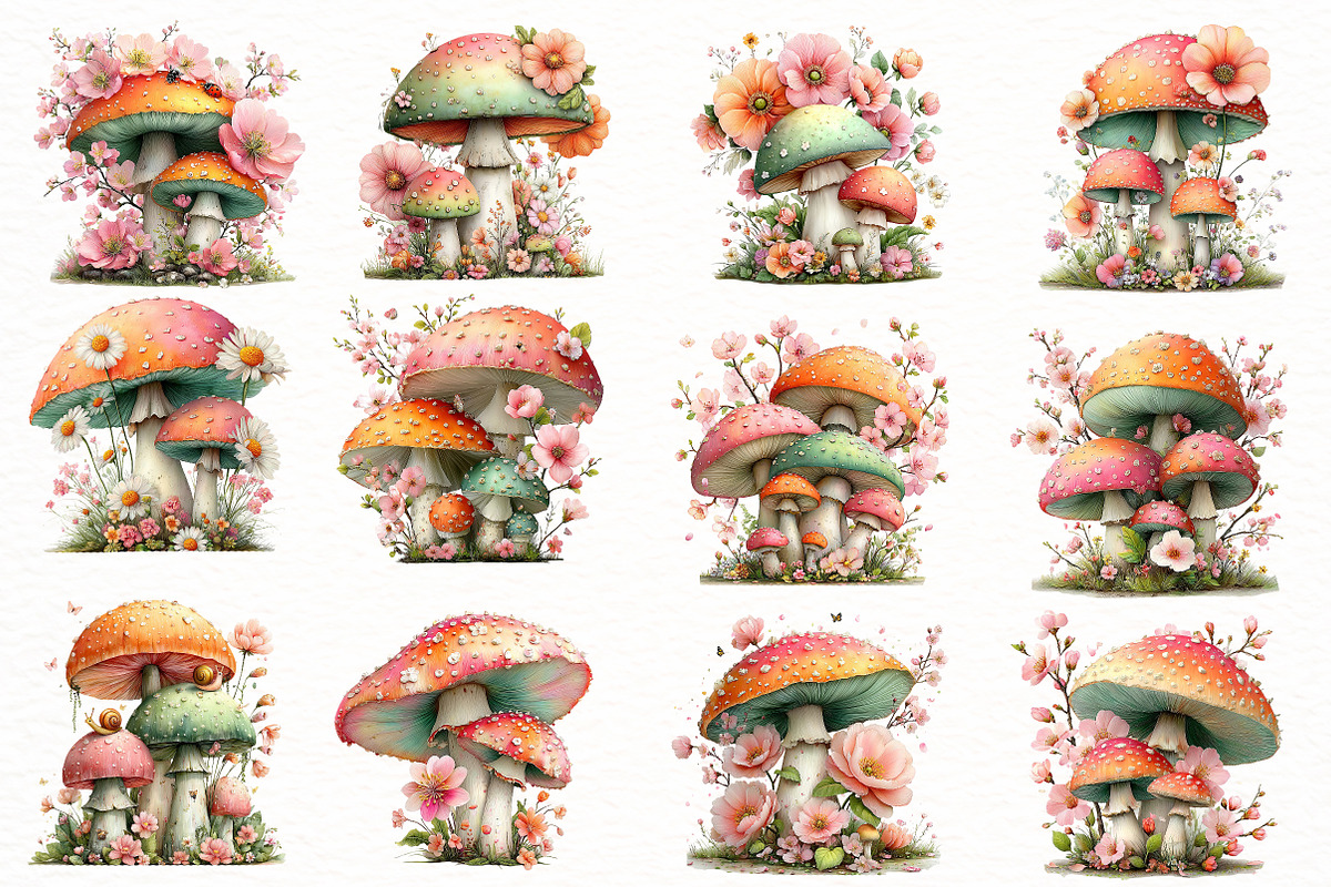 Whimsical spring mushroom Clipart, an Illustration by Designworld (Photo 2 of 7)