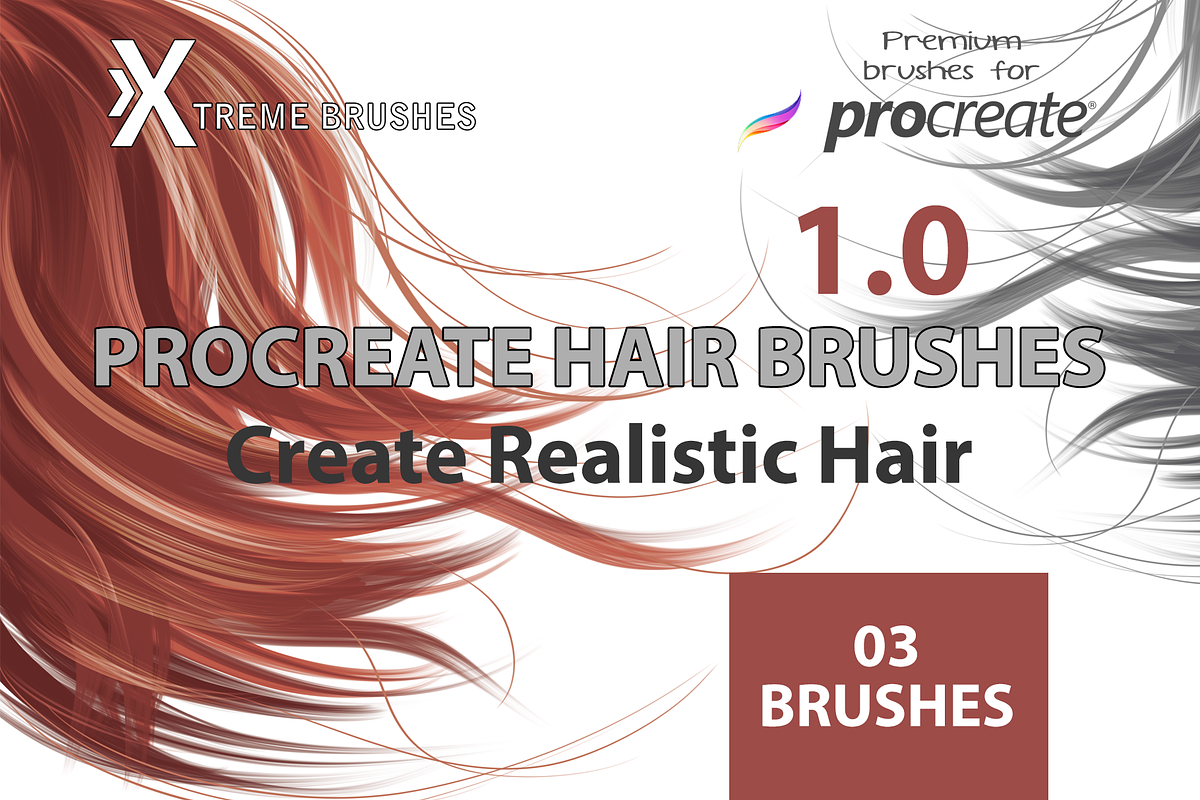 Procreate Hair Brushes, a Brush Add-On by Extreme Brushes (Photo 1 of 2)