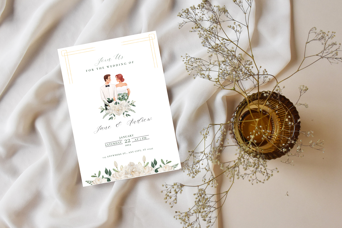 White Floral Wedding Invitation Card, an Invitation Template by TheSimplySereneShop (Photo 3 of 7)