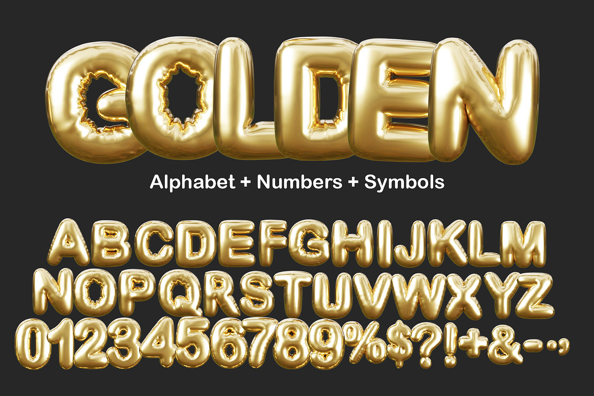 3d Golden&Chrome Inflated Letters, a Graphic by Letters-Shmetters (Photo 2 of 9)