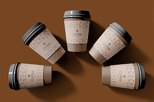 Top View Five Coffee Cup Mockup