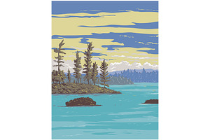 Rainy Lake in Voyageurs Ukiyo-e WPA, an Illustration by patrimonio