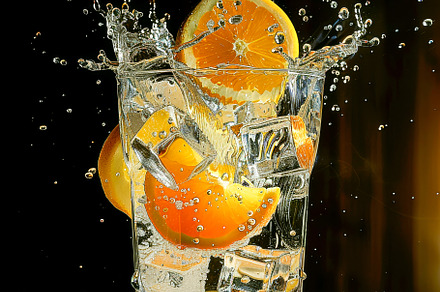 Citrus Splash in Glass with Ice ai, a Food & Drink Photo by Ocean Digital Art
